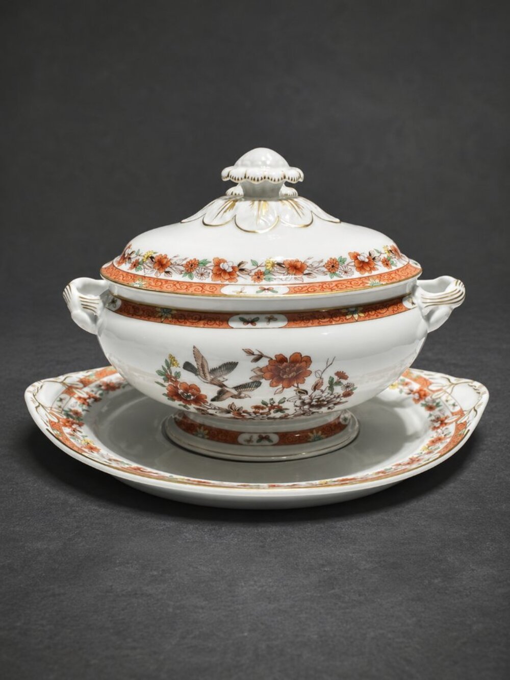 Mottahedeh Vista Alegre Magnolia & Birds Covered Tureen w/ Underplate Portugal